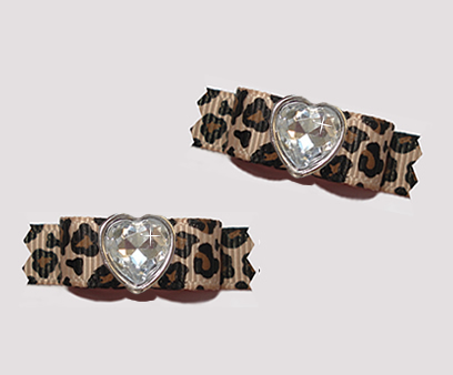 #T9169 - 3/8" Dog Bow - Gorgeous Leopard Print with Bling Heart