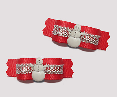 #T9180 - 3/8" Dog Bow - Classic Red/Sparkly Silver, Snowman