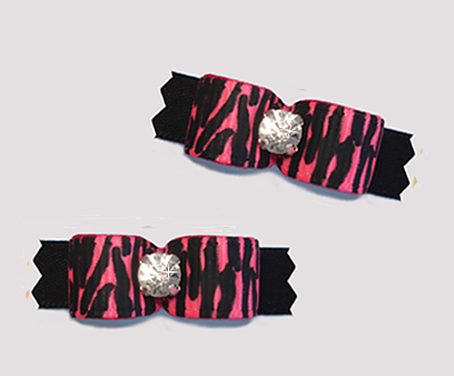 #T9190 - 3/8" Dog Bow - Pink Zebra Print on Black, Rhinestone