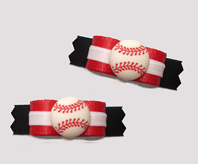 #T9193 - 3/8" Dog Bow - Sporty Baseball, Red/White/Black