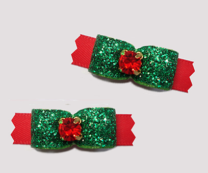 #T9196 - 3/8" Dog Bow - Festive Glitter, Gorgeous Green/Red