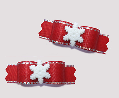#T9197 - 3/8" Dog Bow - Winter Red with Sparkle, Tiny Snowflake