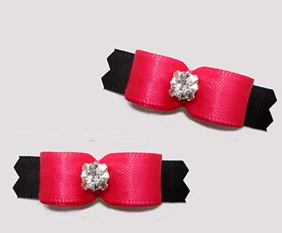 #T9216 - 3/8" Dog Bow - Satin, Hot Pink/Black with Rhinestone