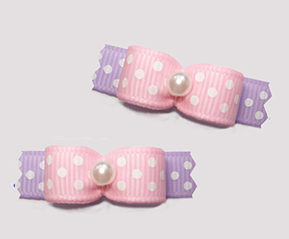 #T9218 - 3/8" Dog Bow - Delightful Dots, Baby Pink/Lavender