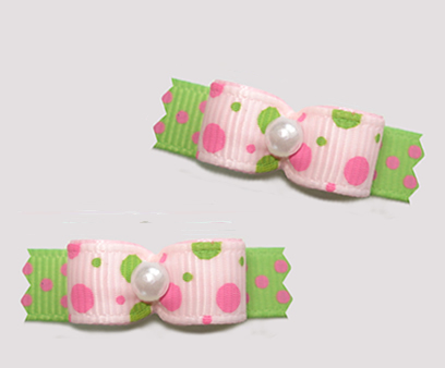 #T9219 - 3/8" Dog Bow - Bubble Dots, Pink/Lime