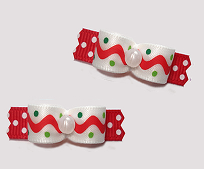 #T9244 - 3/8" Dog Bow - Gingerbread Squiggles 'n Dots, Red/Green