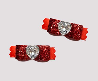 #T9252 - 3/8" Dog Bow - Gorgeous Glitter, Classic Red, Heart