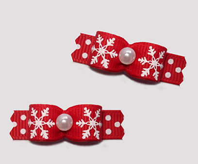 #T9253 - 3/8" Dog Bow - A Sprinkle of Snow, Red/White