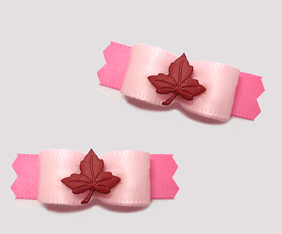#T9256 - 3/8" Dog Bow - Pretty Pinks with Crimson Maple Leaf