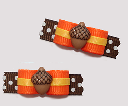 #T9257 - 3/8" Dog Bow - Absolutely Adorable Acorn, Orange/Brown