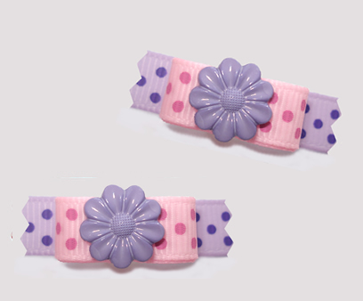 #T9263- 3/8" Dog Bow - Flower Power, Pretty Pink/Lavender w/Dots