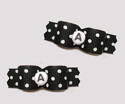 #T9272 - 3/8" Dog Bow - Classic Black/White Dots, Custom Letter