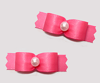 #T9284 - 3/8" Dog Bow - Satin, Perfect Pink with Faux Pearl