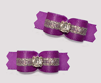 #T9287 - 3/8" Dog Bow - Orchid Purple/Sparkly Silver, Rhinestone