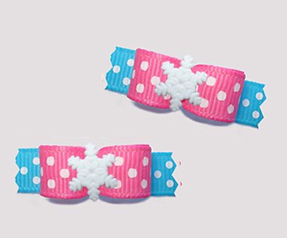 #T9296 - 3/8" Dog Bow - Let It Snow! Pink/Blue, Snowflake