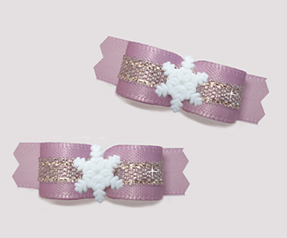 #T9316 - 3/8" Dog Bow - Lovely Lavender/Silver, Tiny Snowflake