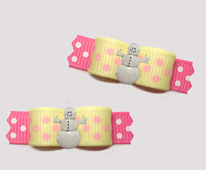 #T9317- 3/8" Dog Bow - Happy Snowman, Sprinkle Dots, Yellow/Pink