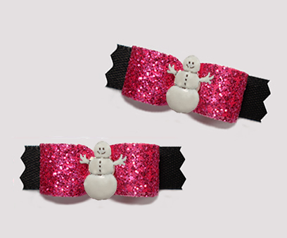 #T9323- 3/8" Dog Bow - Gorgeous Pink Glitter/Black, Cute Snowman