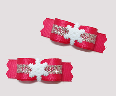#T9326 - 3/8" Dog Bow - Hot Pink/Silver, Tiny Snowflake
