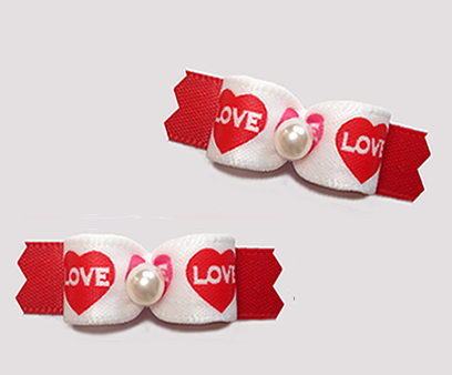 #T9335 - 3/8" Dog Bow - Love Hearts, Classic Red