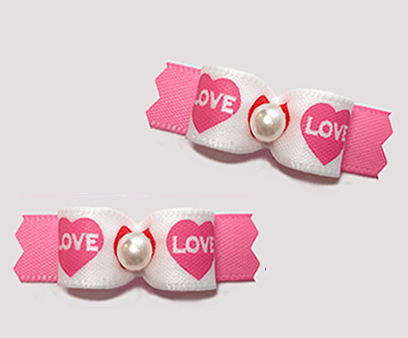 #T9336 - 3/8" Dog Bow - Love Hearts, Pretty Pink