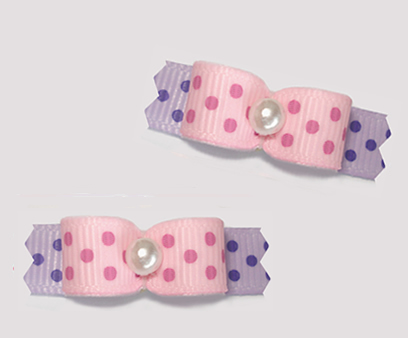 #T9342 - 3/8" Dog Bow - Delightful Dots, Baby Pink/Lavender