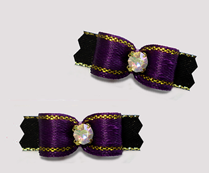 #T9347 - 3/8" Dog Bow- Regal Purple/Black w/Gold, Rhinestone