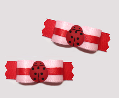 #T9356 - 3/8" Dog Bow - Adorable Tiny Ladybug, Pink & Red