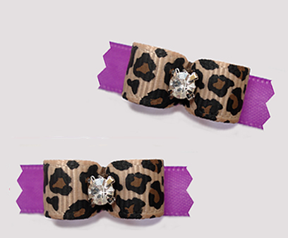 #T9358 - 3/8" Dog Bow - Leopard Print on Orchid Purple, Bling