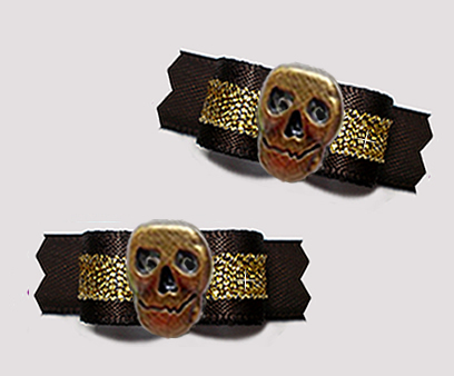#T9365 - 3/8" Dog Bow - Midnight Black/Gold with Bronze Skull