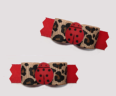 #T9375 - 3/8" Dog Bow - Little Lady Bug in the Wild, Leopard/Red