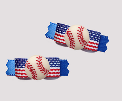 #T9388- 3/8" Dog Bow - Sporty Baseball, Patriotic Red/White/Blue