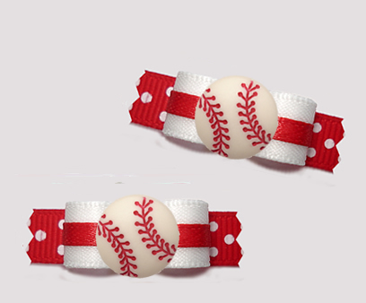 #T9398 - 3/8" Dog Bow - Sporty Baseball, White/Red