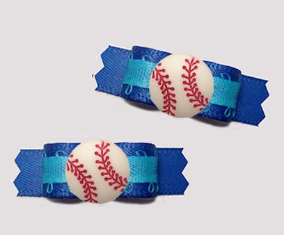 #T9403 - 3/8" Dog Bow - Sporty Baseball, Shades of Blue