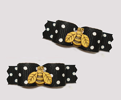 #T9406 - 3/8" Dog Bow - Cute Little Busy Bee, Black/White Dots