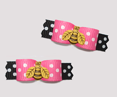 #T9408 - 3/8" Dog Bow - Cute Little Busy Bee, Pink/Black