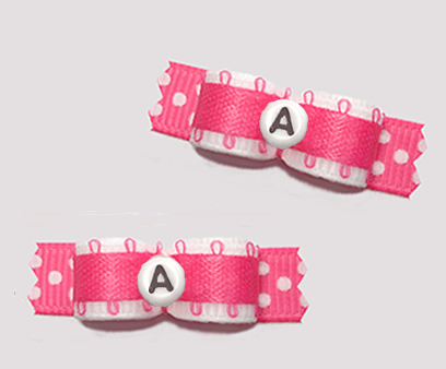 #T9411 - 3/8" Dog Bow - Sweet White/Pink w/Dots, Custom Letter