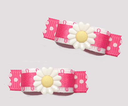 #T9412 - 3/8" Dog Bow - Delightful Daisy Dots, Pink/White