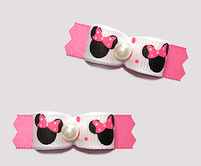 #T9418 - 3/8" Dog Bow - Cute Baby Minnie Mouse, Pink/White - Click Image to Close