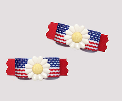 #T9420 - 3/8" Dog Bow - Patriotic Daisy, Stars & Stripes on Red