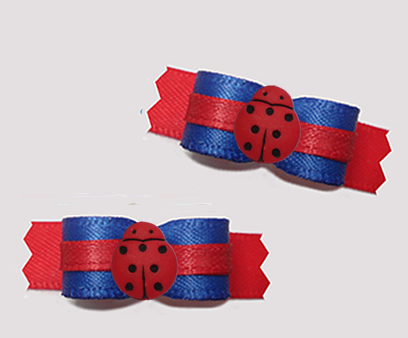 #T9446 - 3/8" Dog Bow - Cute Little Ladybug, Classic Blue/Red