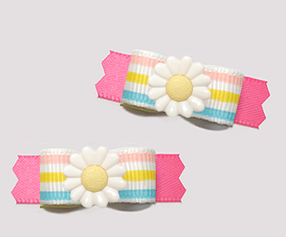 #T9447 - 3/8" Dog Bow - Sweet Spring Daisy, Pastel Stripes/Pink #T9447 - 3/8" Dog Bow - Sweet Spring Daisy, Pastel Stripes/Pink
