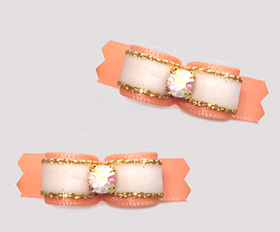 #T9467 - 3/8" Dog Bow - Pretty Peach Satin with Gold