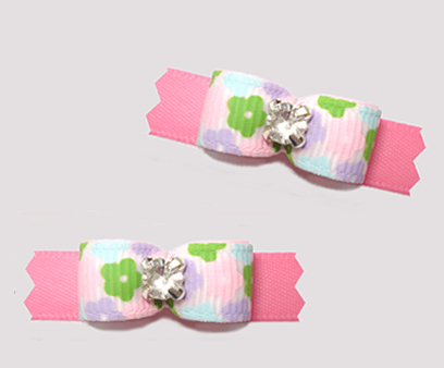 #T9494 - 3/8" Dog Bow - Pretty Pastel Floral on Pink