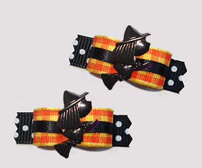 #T9498 - 3/8" Dog Bow - Cute Little Witch on Candy Corn Plaid