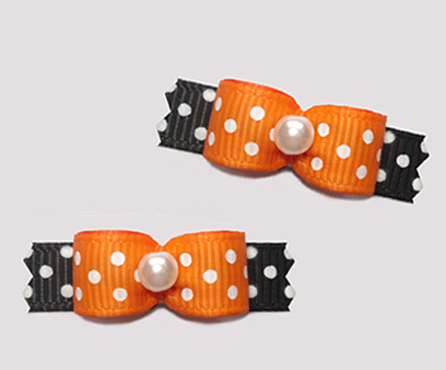 #T9499 - 3/8" Dog Bow - Delightful Dots, Orange/Black