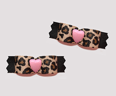 #T9502 - 3/8" Dog Bow - Leopard Print on Black, Pink Sweet Heart