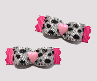 #T9504 - 3/8" Dog Bow - Silver Sparkle Leopard Print/Pink, Heart