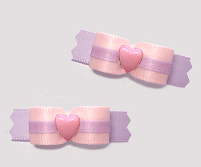 #T9506 - 3/8" Dog Bow - Baby Pink/Lavender, Tiny Pink Heart