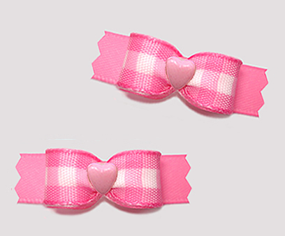 #T9507 - 3/8" Dog Bow - Sweet Pink Gingham, Tiny Pink Heart
